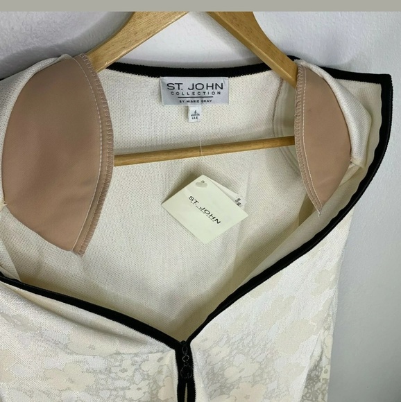 St. John Collection White Floral Zip Knit Jacket - Picture 5 of 6